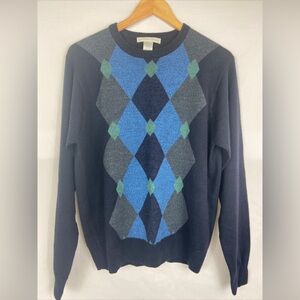 Vintage Geoffrey Beene Sweater Mens M Navy Green Abstract Diamond Geometric